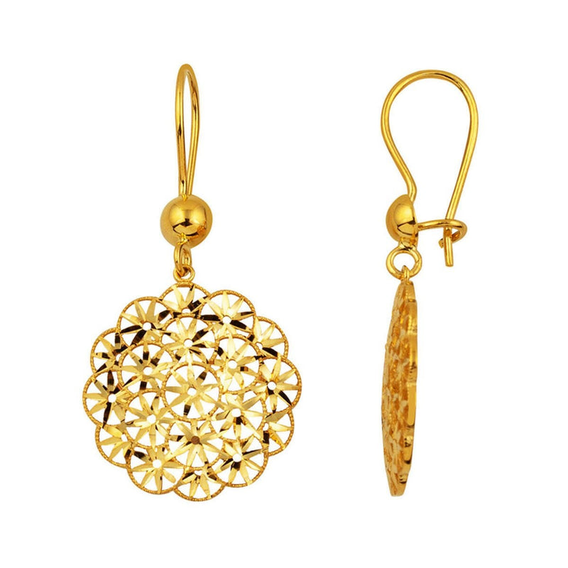 22K Yellow Gold Flower of Life Dangle Earrings