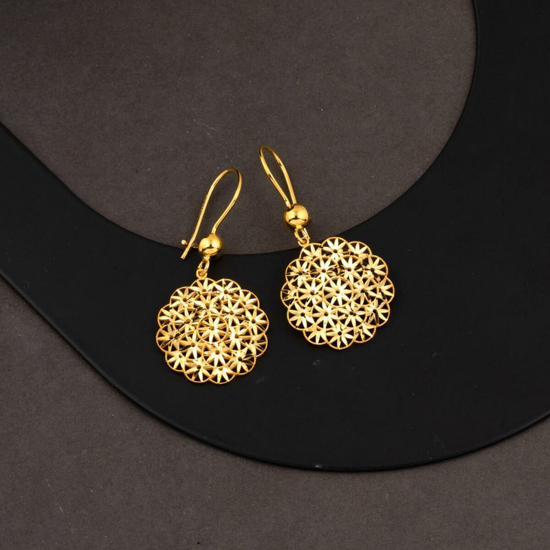 22K Yellow Gold Flower of Life Dangle Earrings