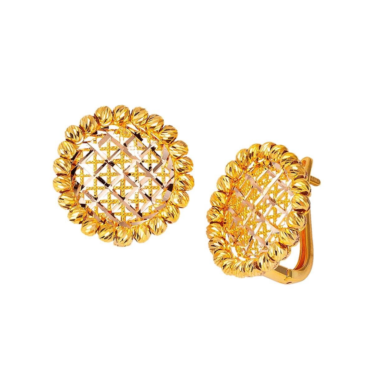 14K Yellow Gold Flower of Life Bead Earrings