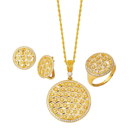 14K Yellow Gold Flower of Life Star Cubic Zirconia 3-Piece Set