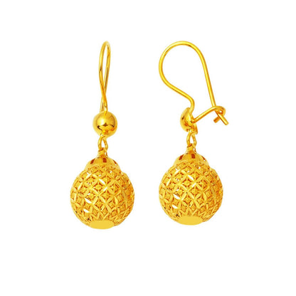 22K Yellow Gold Life Ball Dangle Earrings
