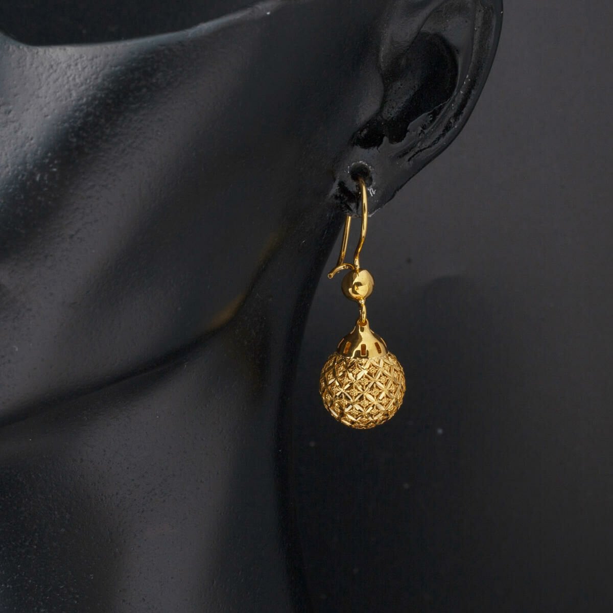 22K Yellow Gold Life Ball Dangle Earrings