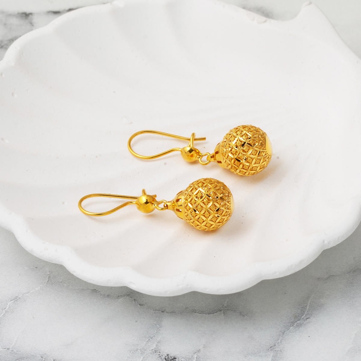 22K Yellow Gold Life Ball Dangle Earrings