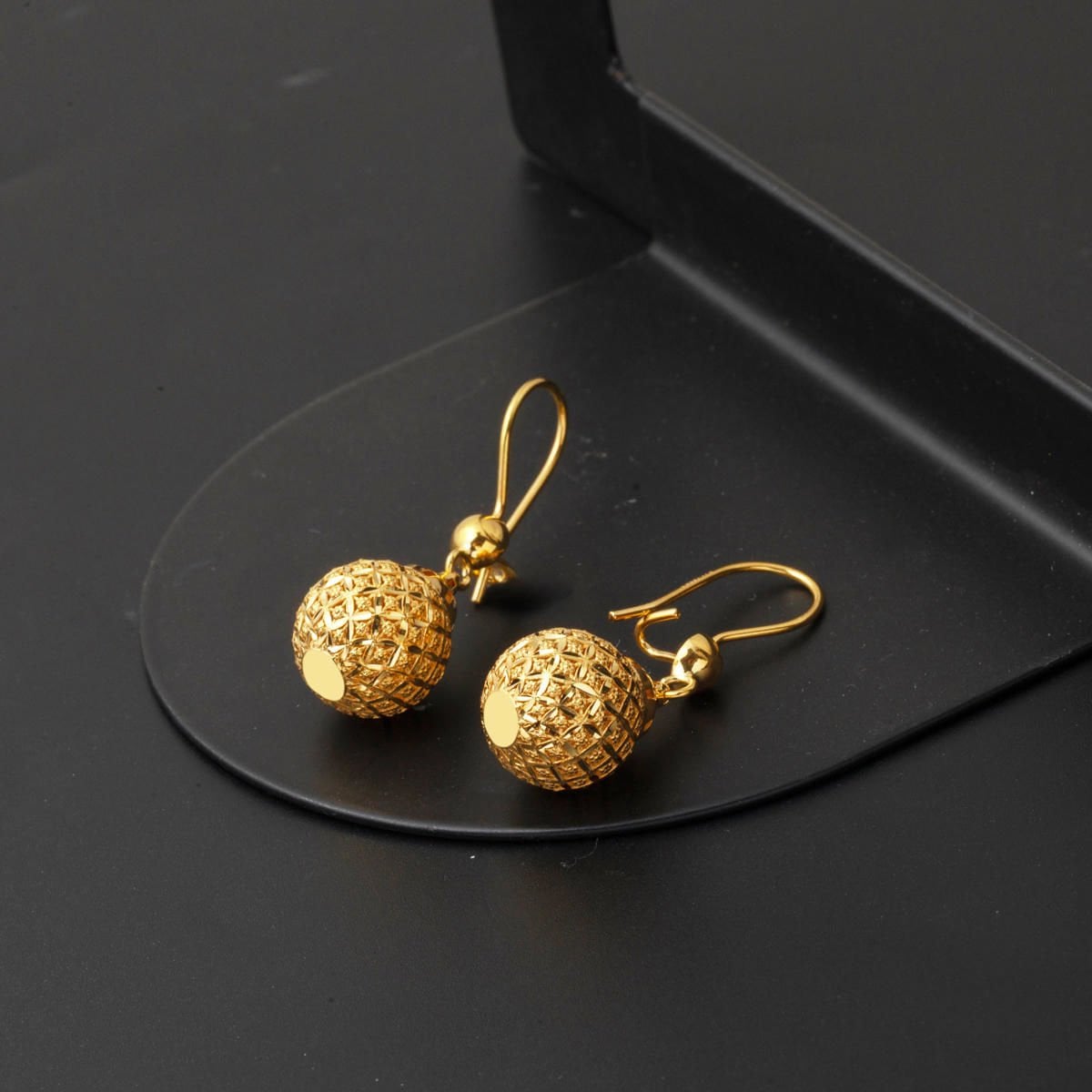 22K Yellow Gold Life Ball Dangle Earrings
