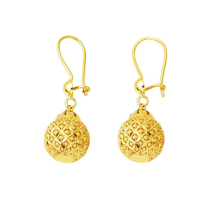 14K Yellow Gold Life Ball Dangle Earrings