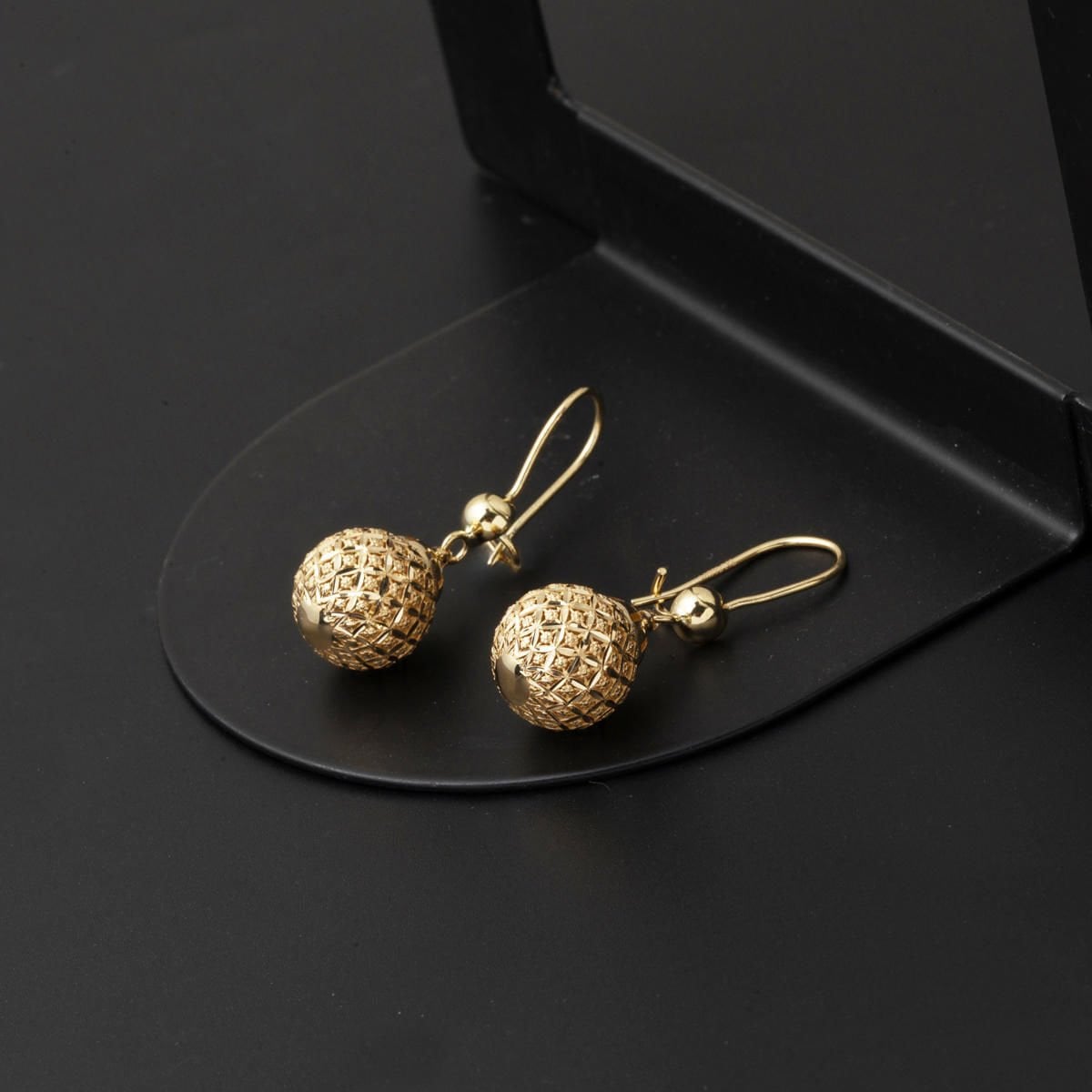 14K Yellow Gold Life Ball Dangle Earrings