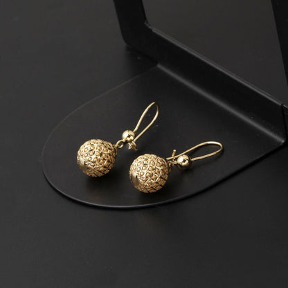 14K Yellow Gold Life Ball Dangle Earrings