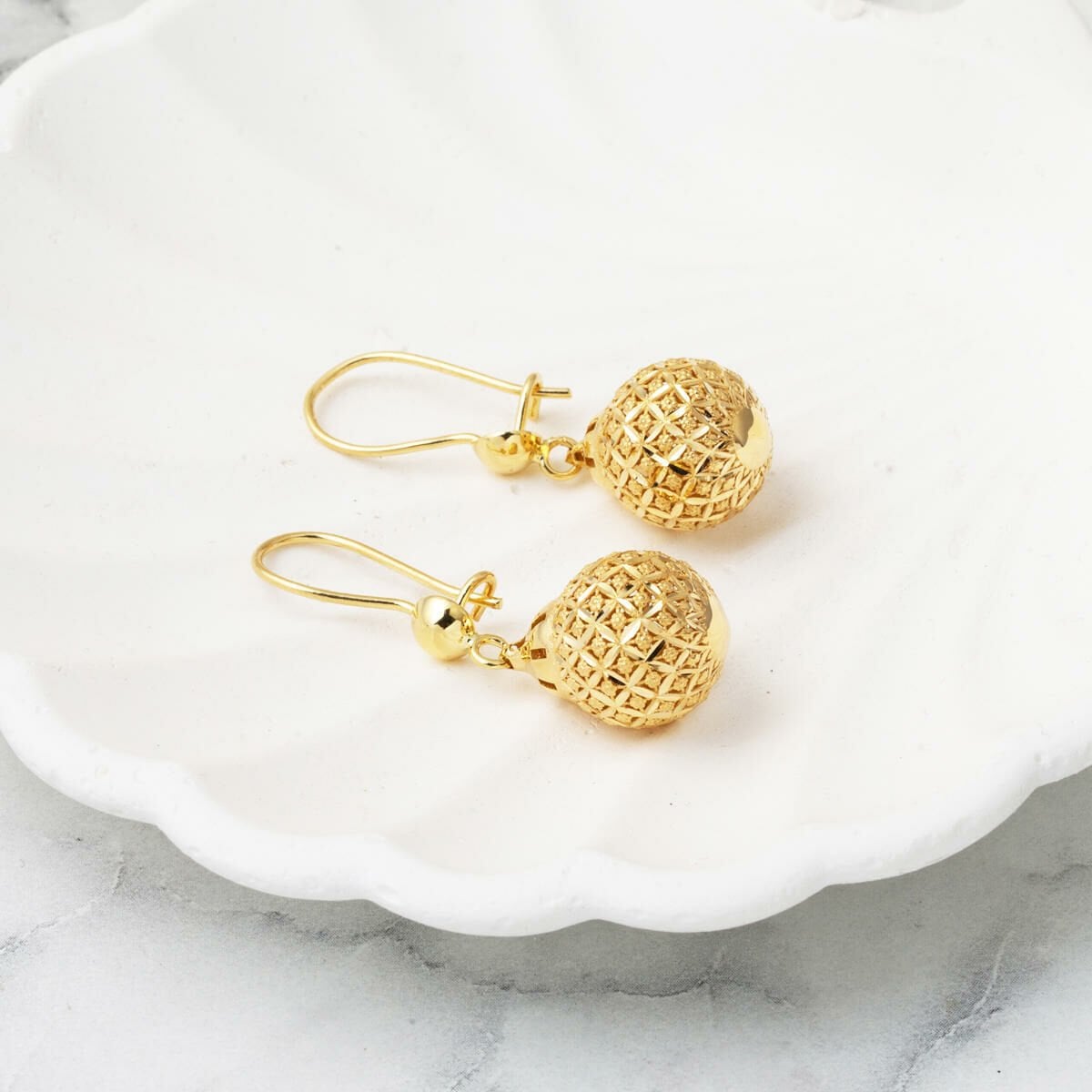 14K Yellow Gold Life Ball Dangle Earrings