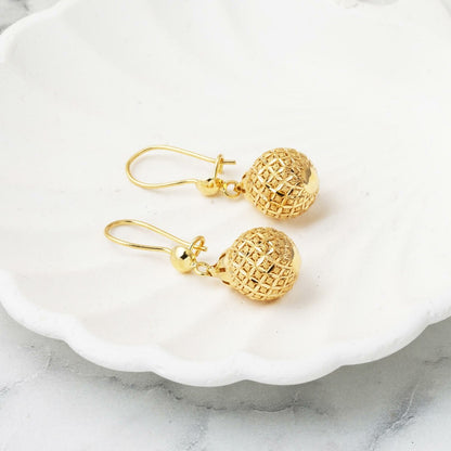 14K Yellow Gold Life Ball Dangle Earrings