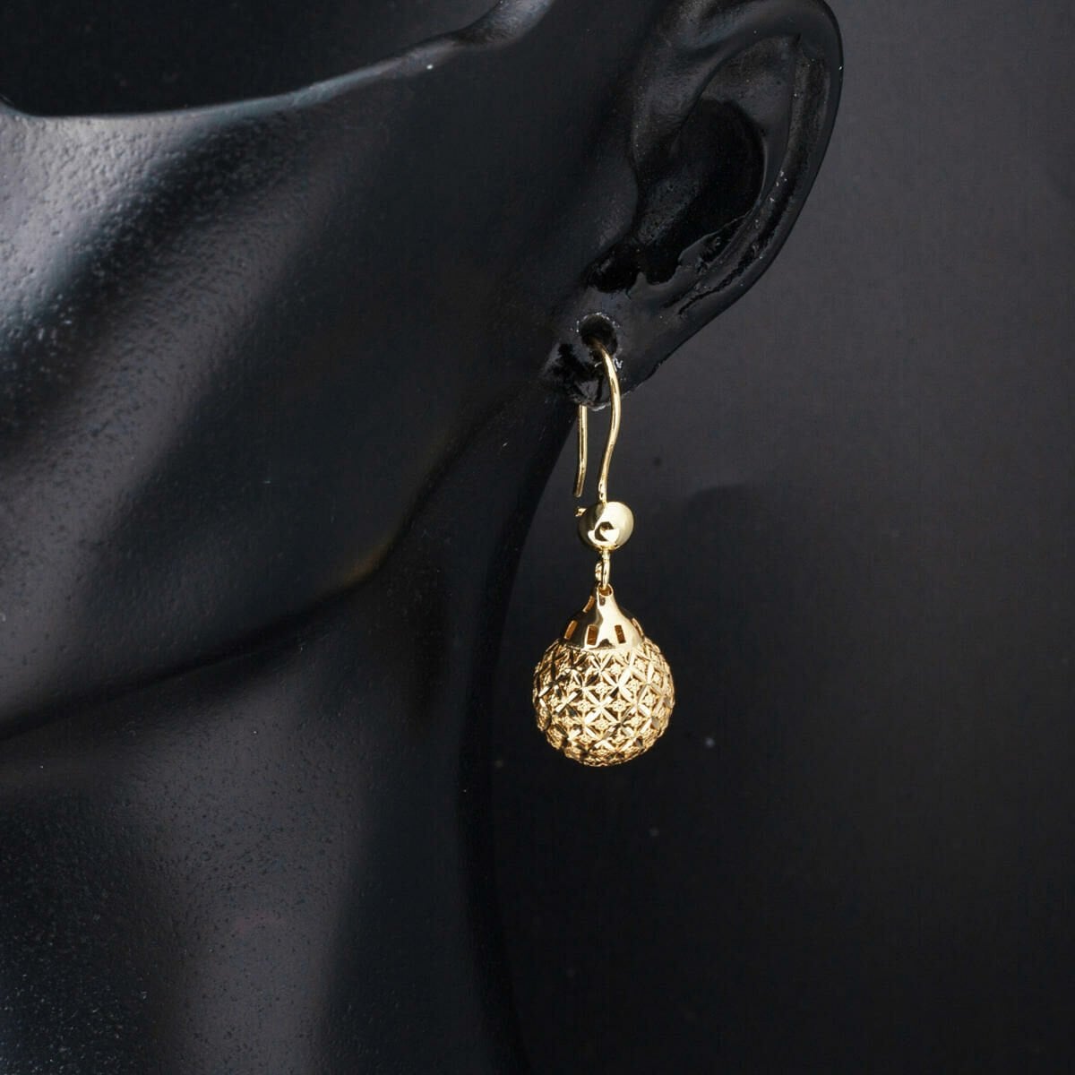 14K Yellow Gold Life Ball Dangle Earrings