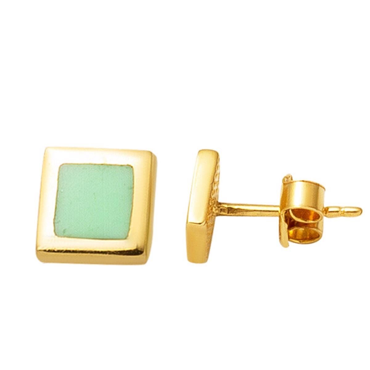 14K Yellow Gold Green Turquoise Children's Earrings