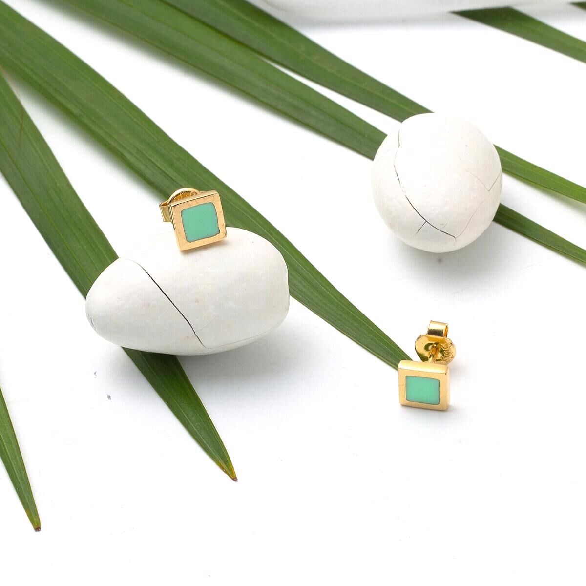 14K Yellow Gold Green Turquoise Children's Earrings