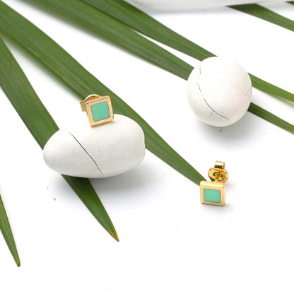 14K Yellow Gold Green Turquoise Children's Earrings