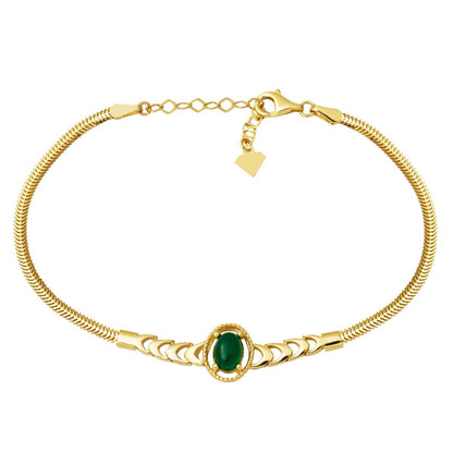 14K Yellow Gold Herringbone Green Agate Bracelet