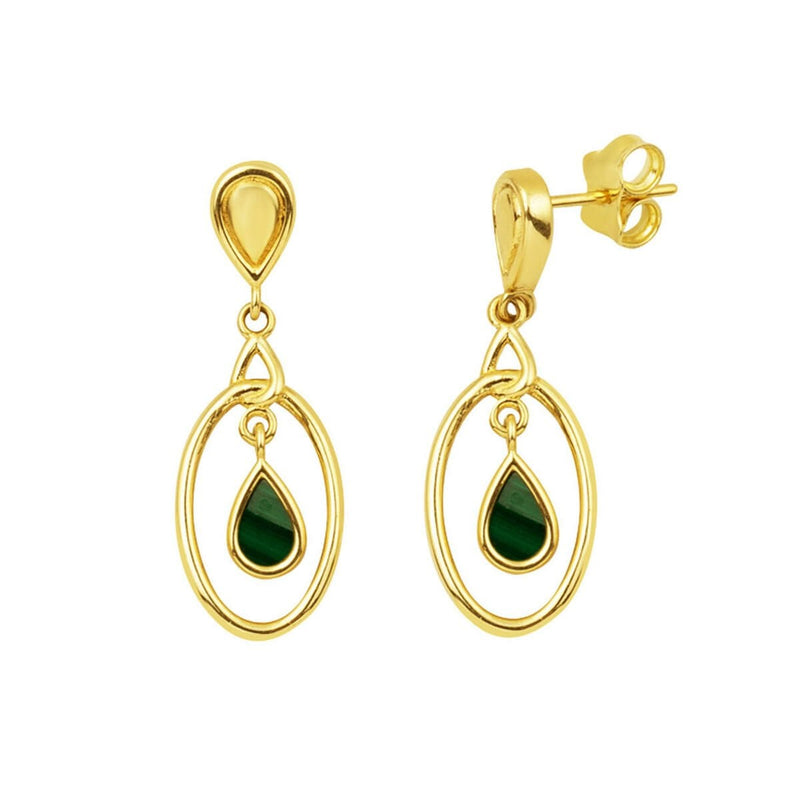 14K Yellow Gold Green Teardrop Dangle Onyx Earrings