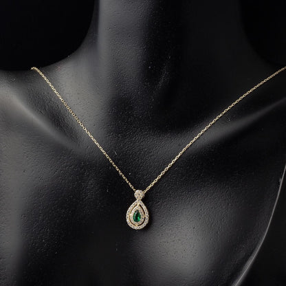 14K Yellow Gold Green Teardrop Cubic Zirconia Necklace and Earrings Set