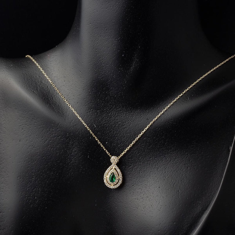 14K Yellow Gold Green Teardrop Cubic Zirconia Necklace and Earrings Set
