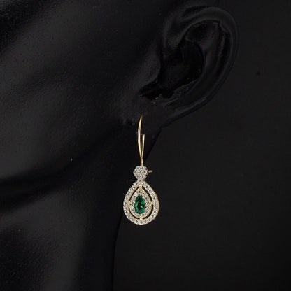 14K Yellow Gold Green Teardrop Cubic Zirconia Necklace and Earrings Set