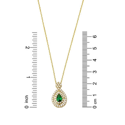 14K Yellow Gold Green Teardrop Cubic Zirconia Necklace and Earrings Set