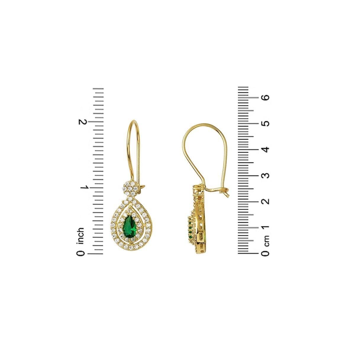14K Yellow Gold Green Teardrop Cubic Zirconia Necklace and Earrings Set