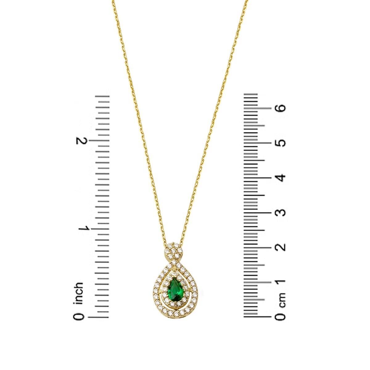 14K Yellow Gold Green Teardrop Cubic Zirconia Necklace (2.43 g)