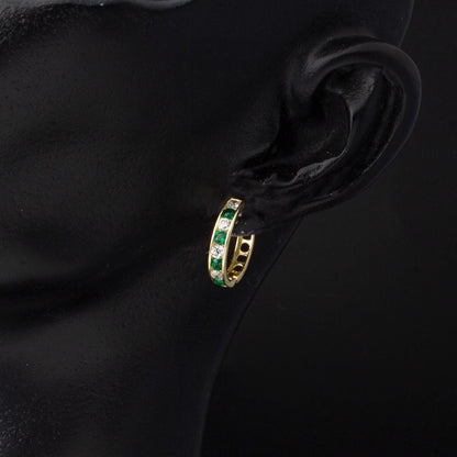 14K Yellow Gold Green Row Cubic Zirconia Teen Earrings