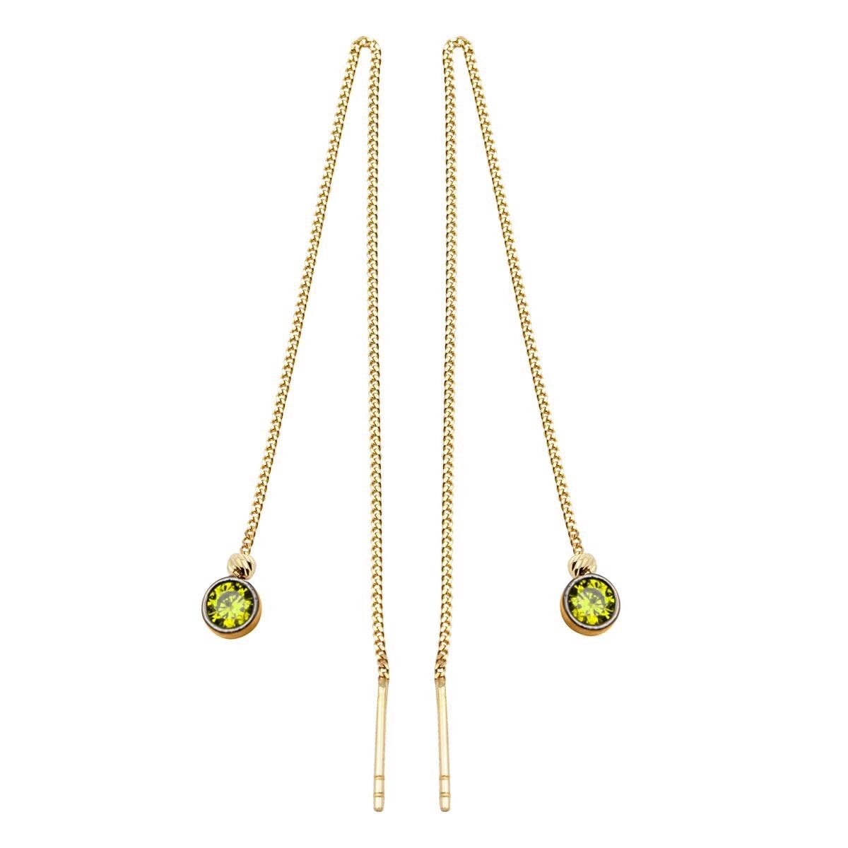 14K Yellow Gold Green Cubic Zirconia Chain Earrings