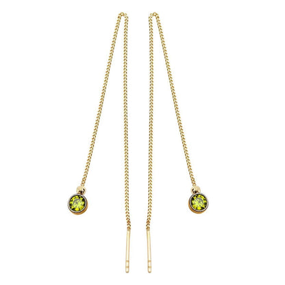 14K Yellow Gold Green Cubic Zirconia Chain Earrings