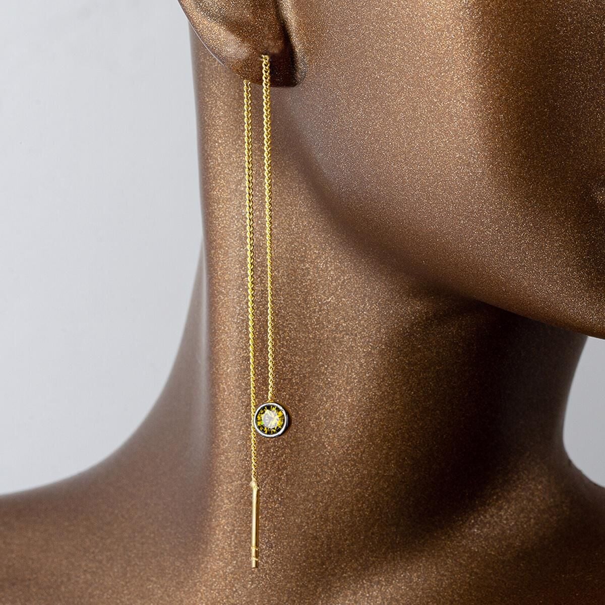 14K Yellow Gold Green Cubic Zirconia Chain Earrings