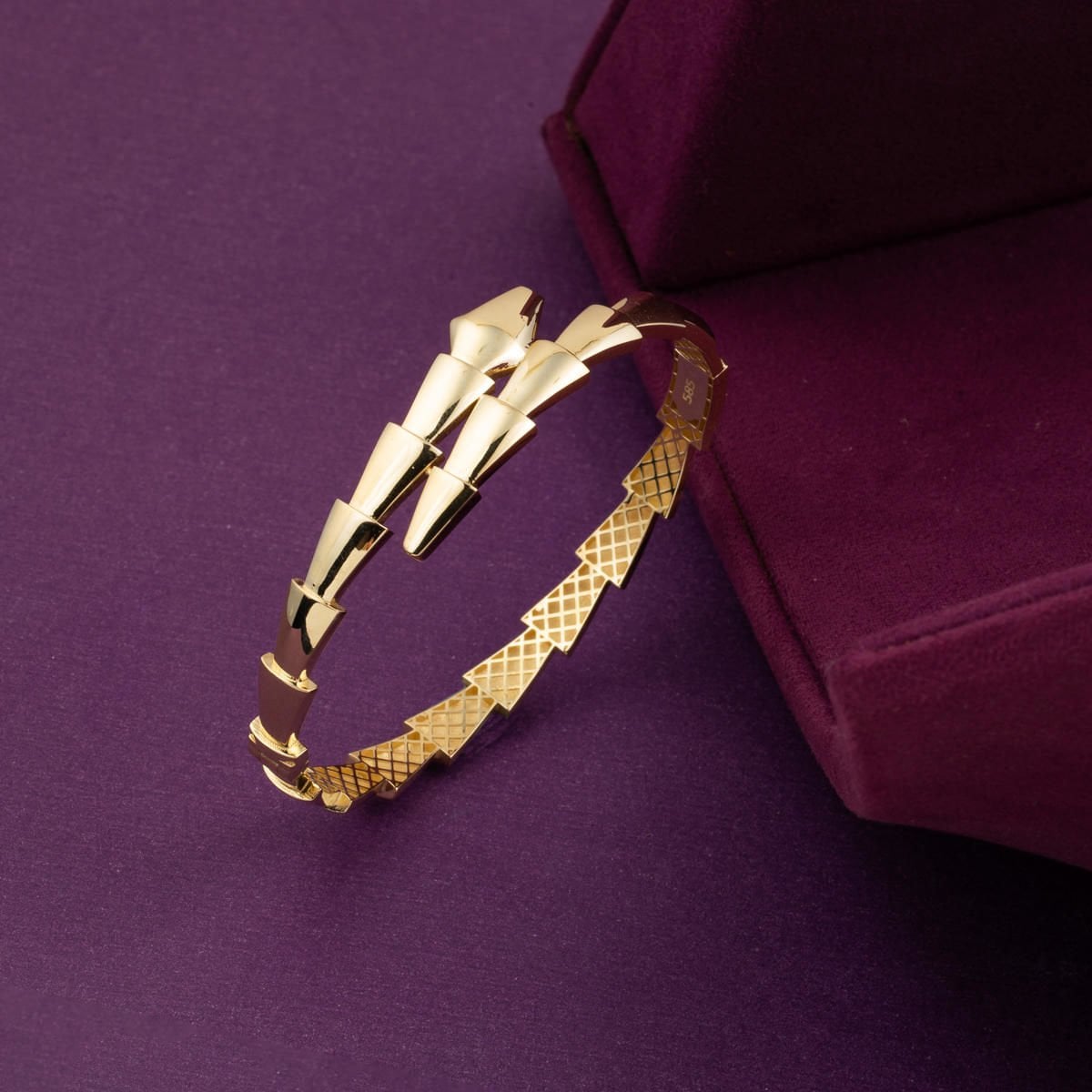 14K Yellow Gold Snake Hinged Cuff Bangle