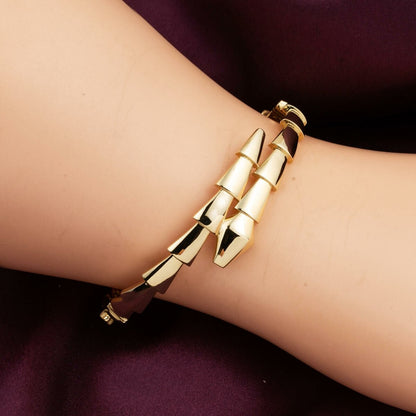 14K Yellow Gold Snake Hinged Cuff Bangle