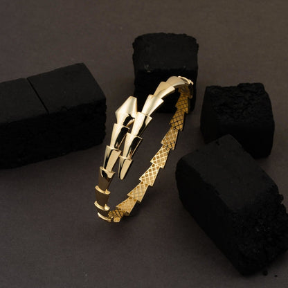 14K Yellow Gold Snake Hinged Cuff Bangle