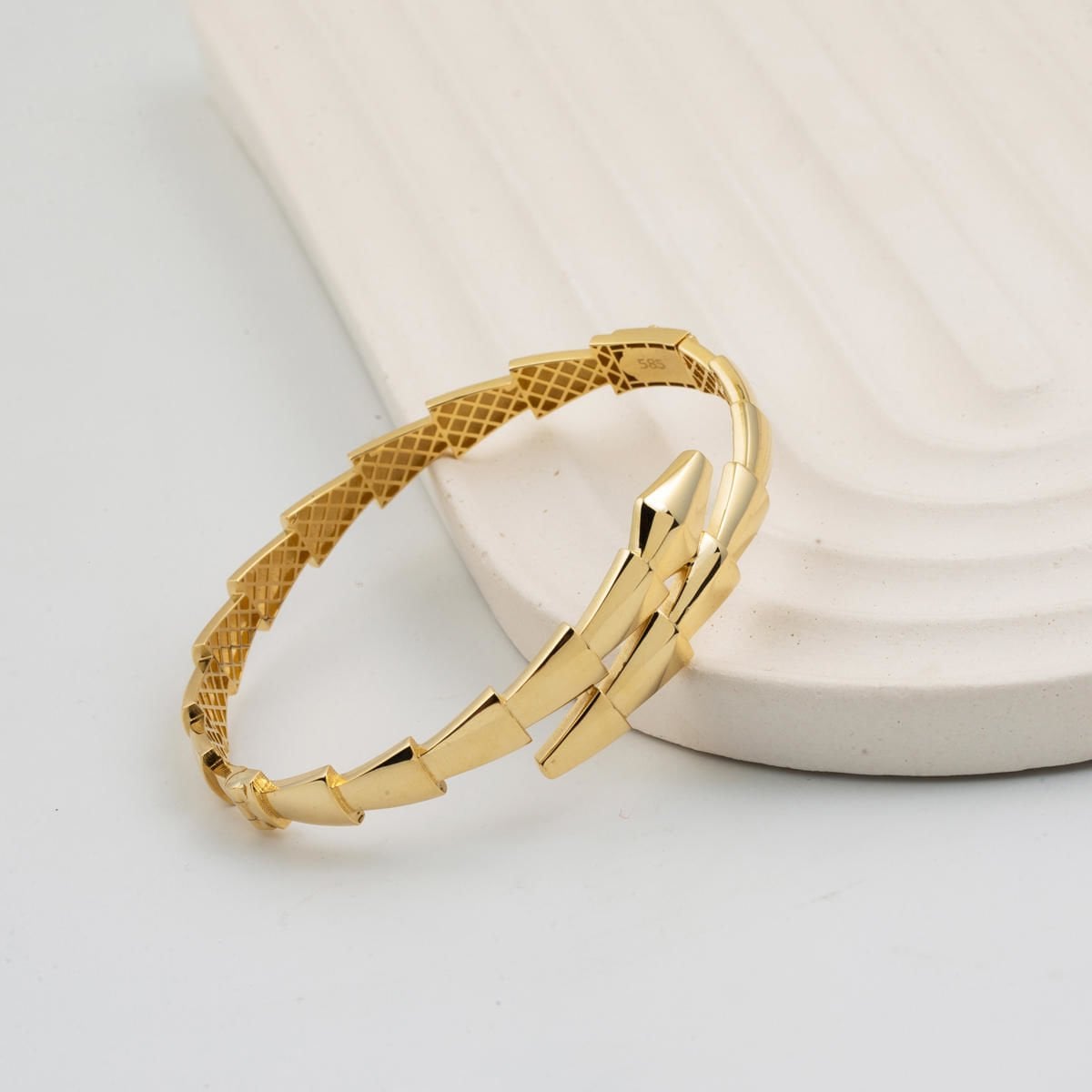 14K Yellow Gold Snake Hinged Cuff Bangle