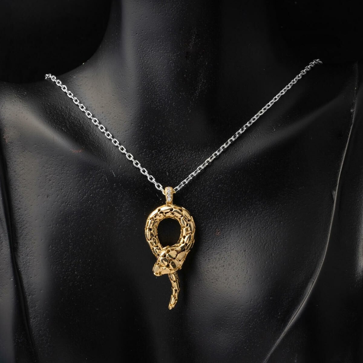 14K Yellow Gold Snake Design Cubic Zirconia Necklace Pendant