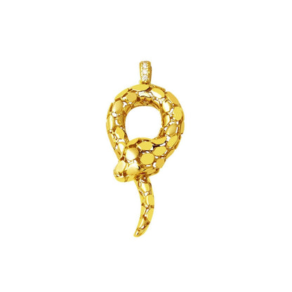 14K Yellow Gold Snake Design Cubic Zirconia Necklace Pendant