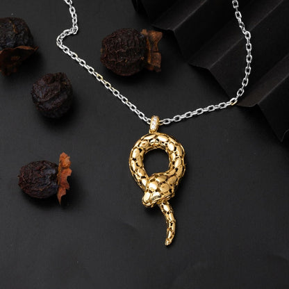 14K Yellow Gold Snake Design Cubic Zirconia Necklace Pendant