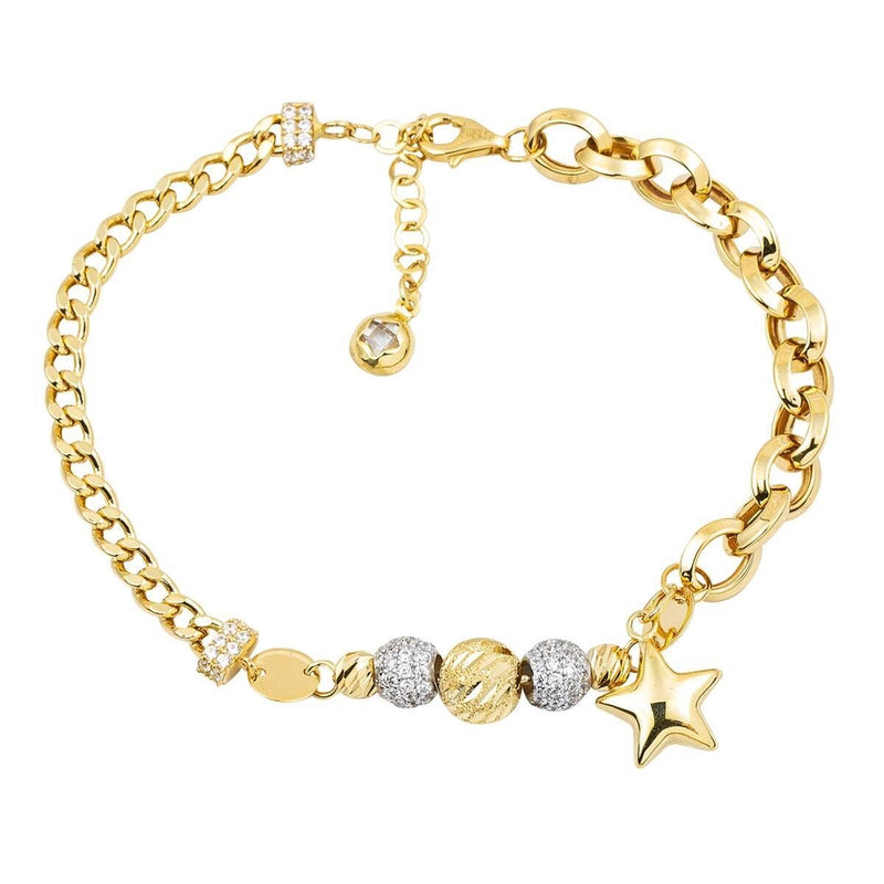 14K Yellow Gold Star Chain Cubic Zirconia Bracelet