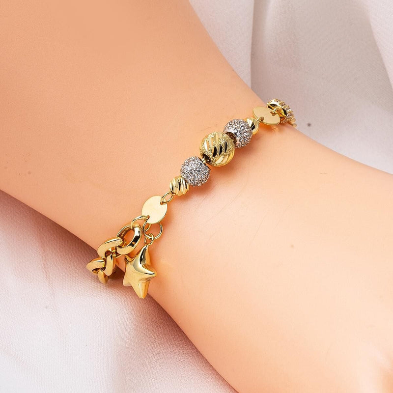 14K Yellow Gold Star Chain Cubic Zirconia Bracelet
