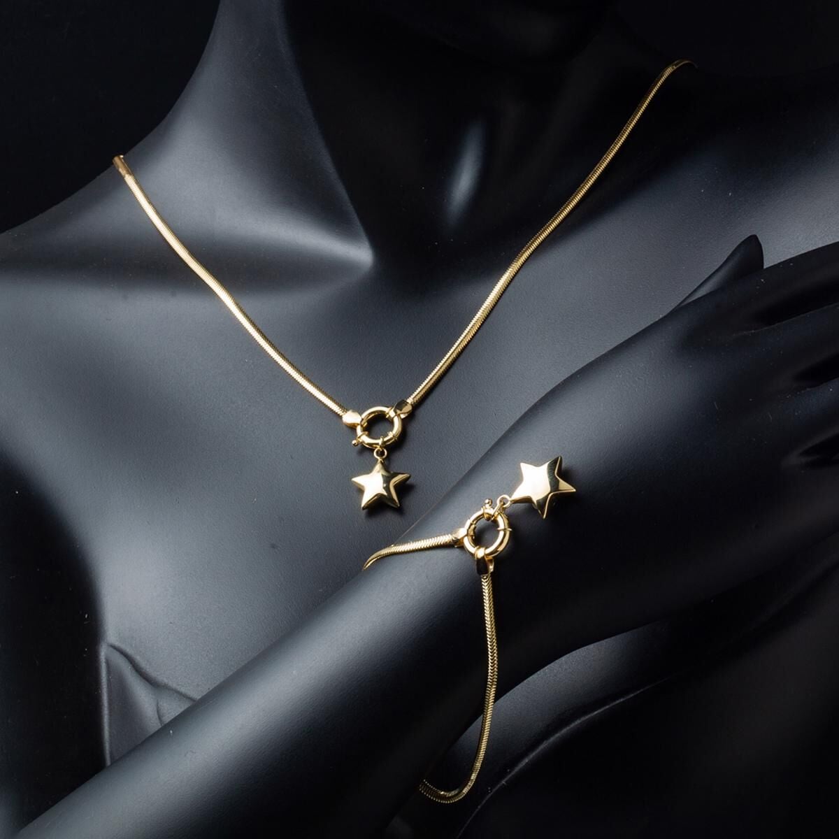 14K Yellow Gold Star Chain Jewelry Set