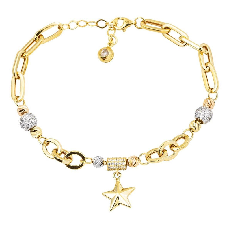 14K Yellow Gold Star Hoop Cubic Zirconia Bracelet