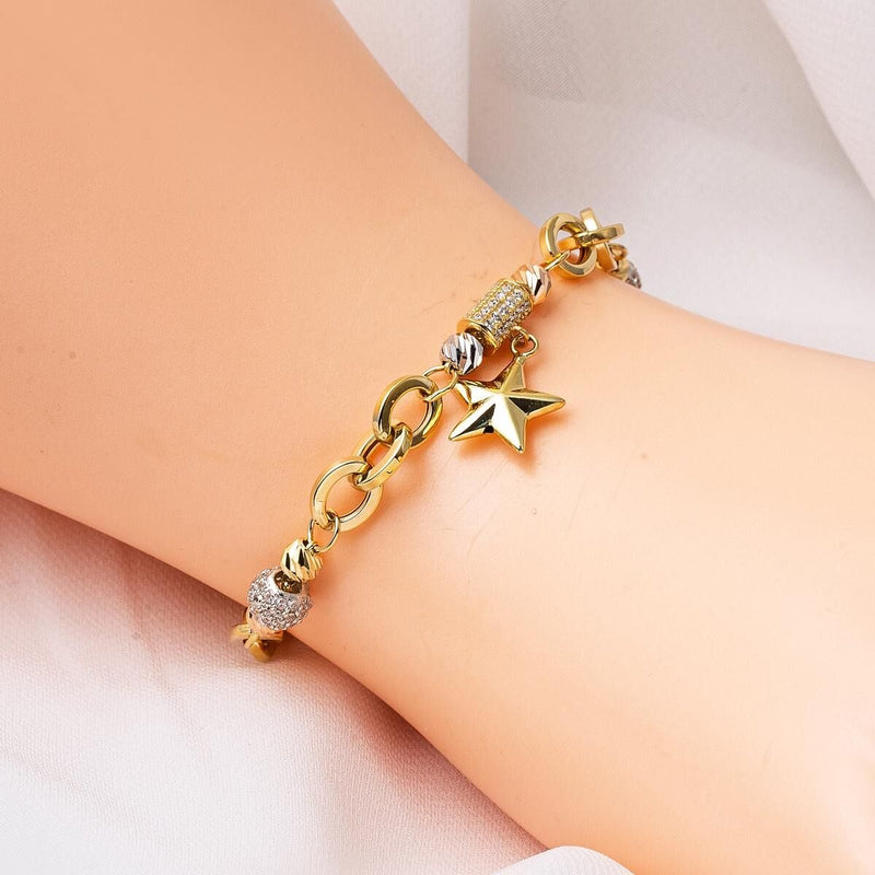 14K Yellow Gold Star Hoop Cubic Zirconia Bracelet