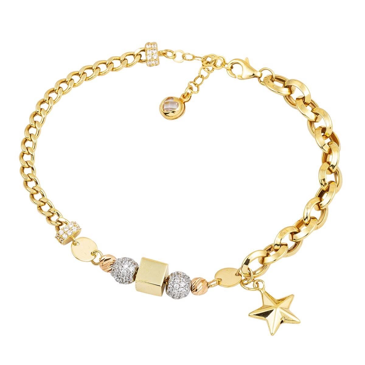 14K Yellow Gold Star Bead Cubic Zirconia Bracelet