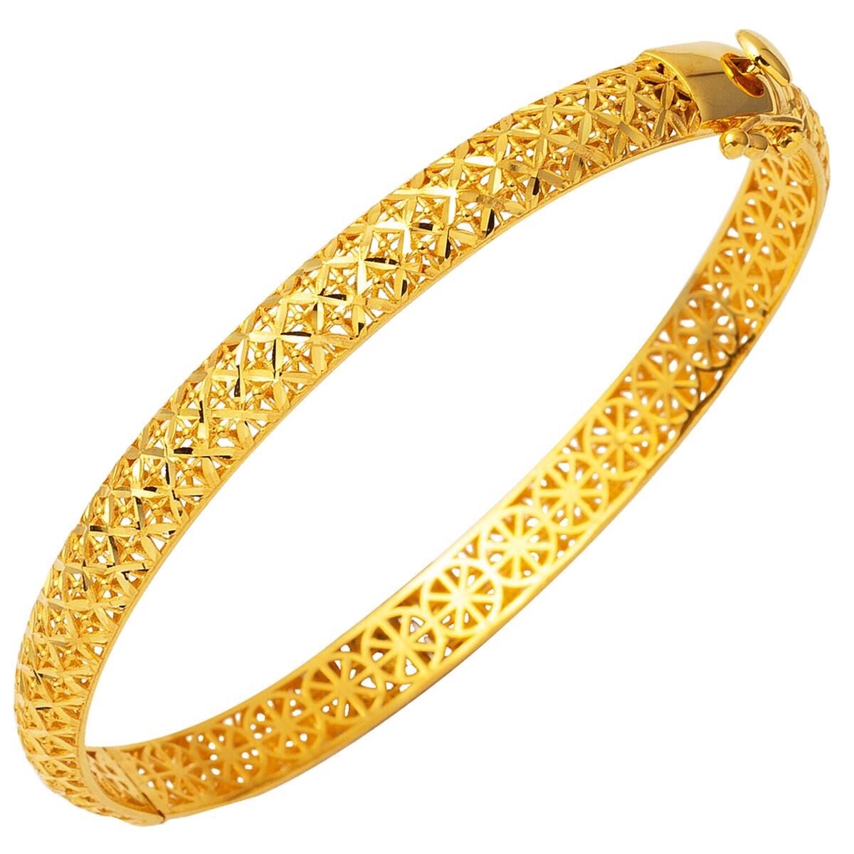 22K Yellow Gold Star Hinged Cuff Bangle