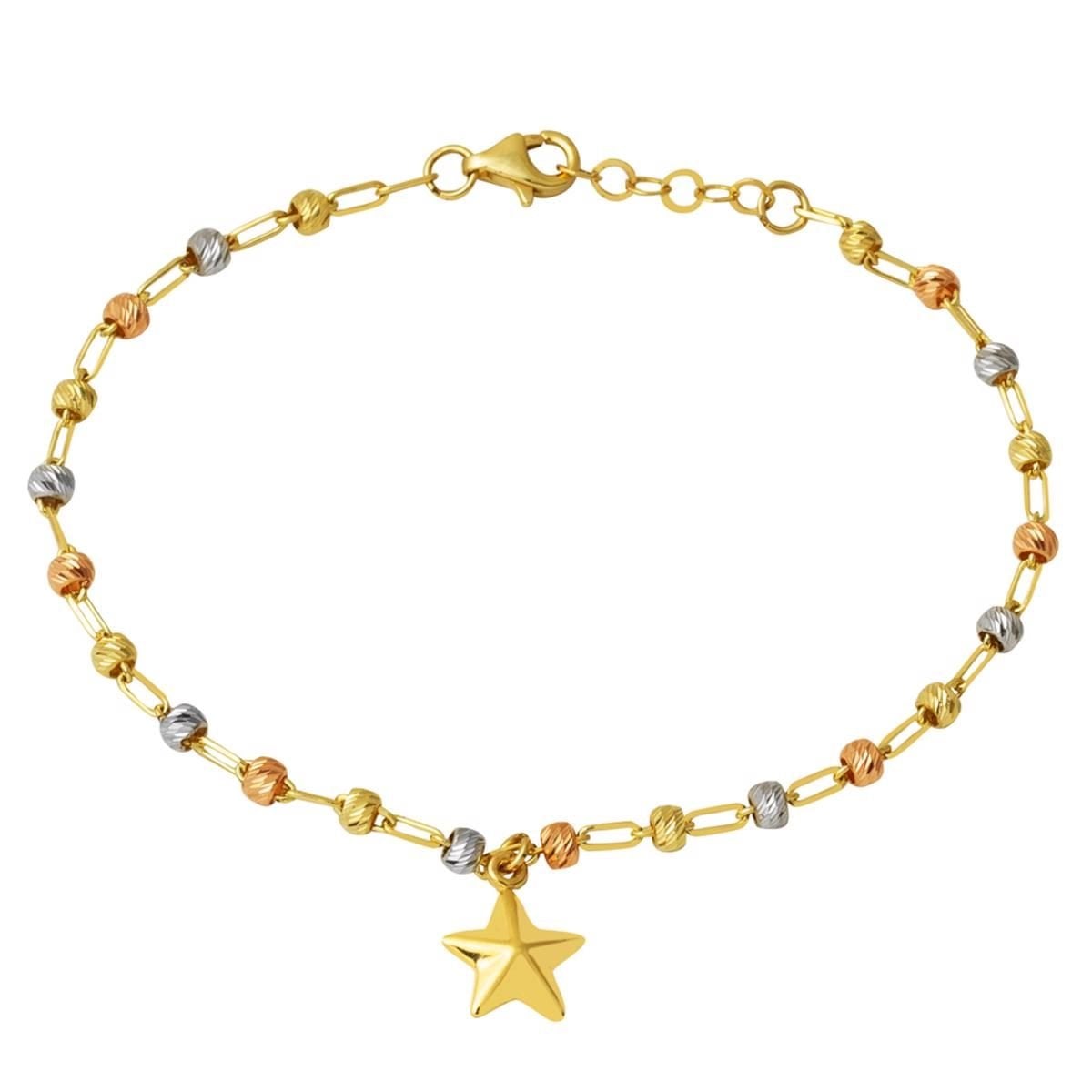 14K Yellow Gold Star Gold Bead Bracelet