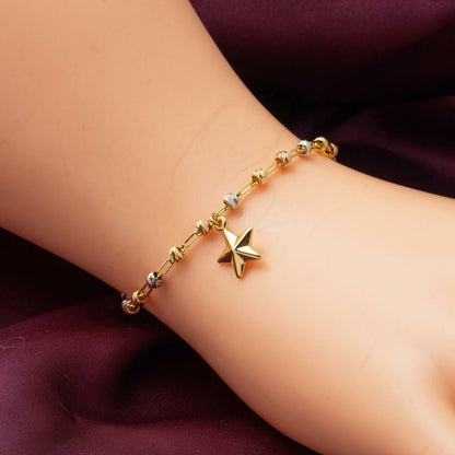 14K Yellow Gold Star Gold Bead Necklace Bracelet Jewelry Set