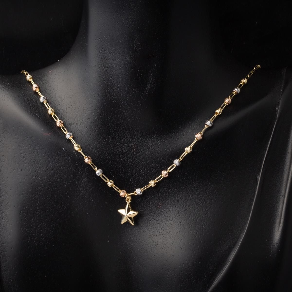 14K Yellow Gold Star Gold Bead Necklace Bracelet Jewelry Set