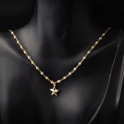 14K Yellow Gold Star Gold Bead Necklace Bracelet Jewelry Set