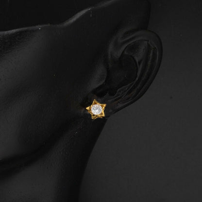 22K Yellow Gold Star Design Single Stone Cubic Zirconia Earrings