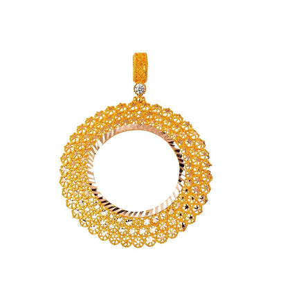 14K Yellow Gold Star Filigree Quarter Coin Cubic Zirconia Pendant