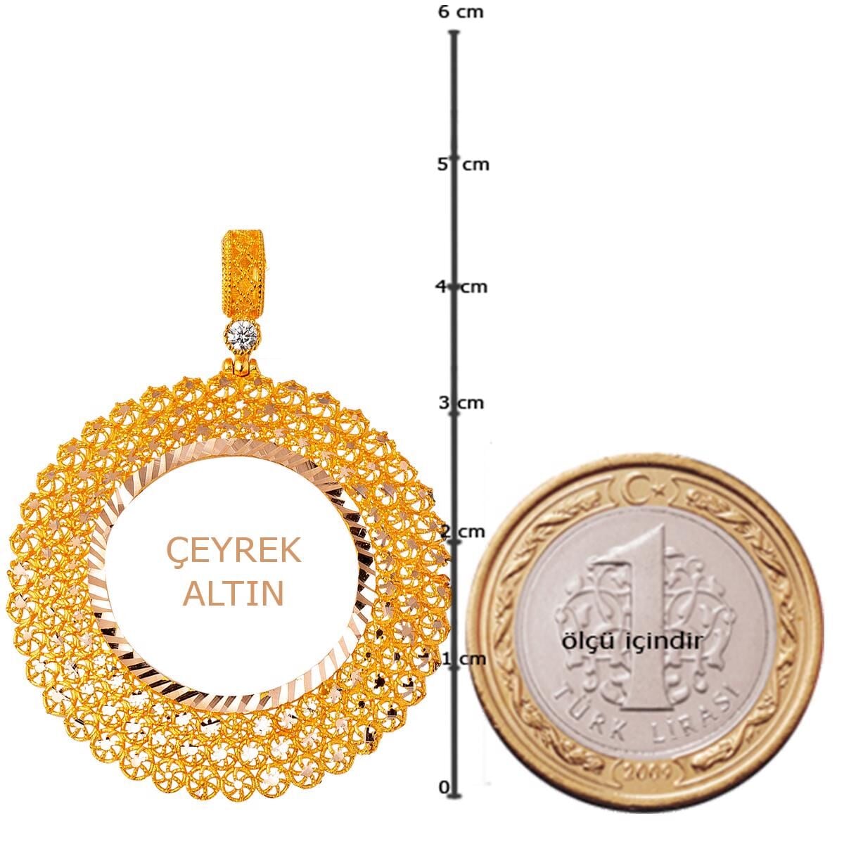 14K Yellow Gold Star Filigree Quarter Coin Cubic Zirconia Pendant